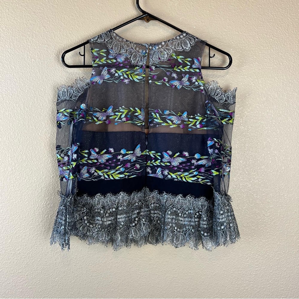 Marchesa Notte Floral Lace Peplum Top - Picture 4 of 16